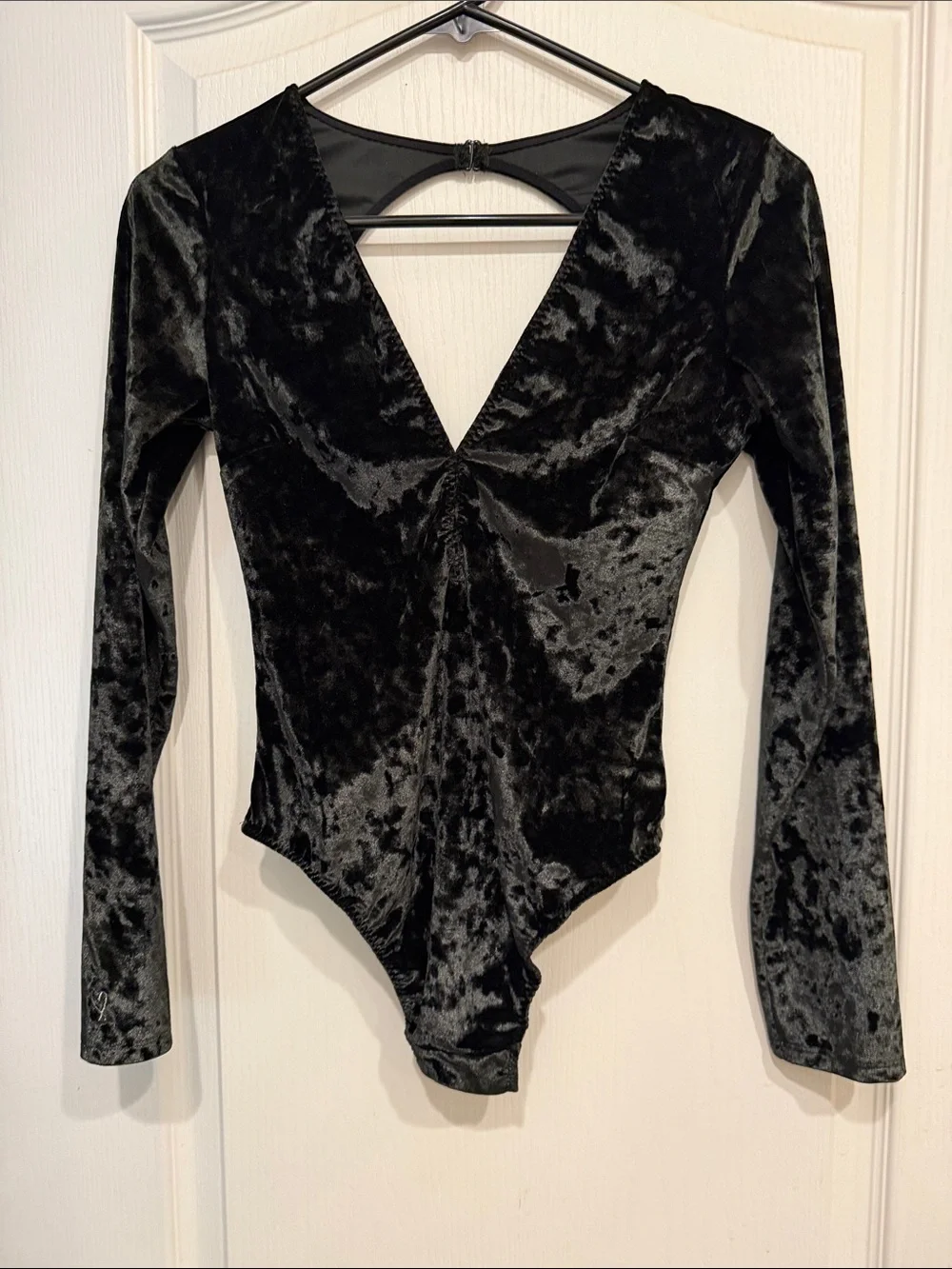 Victoria's Secret Black Velvet Long Sleeve Bandeau Bodysuit